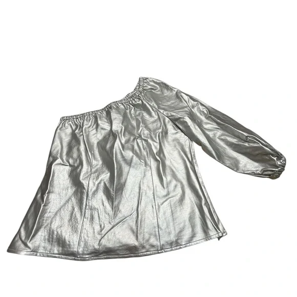 INC INTERNATIONAL CONCEPTS TOP WOMENS SIZE SMALL SILVER METALLIC ONE SHOULDER - Picture 9 of 16